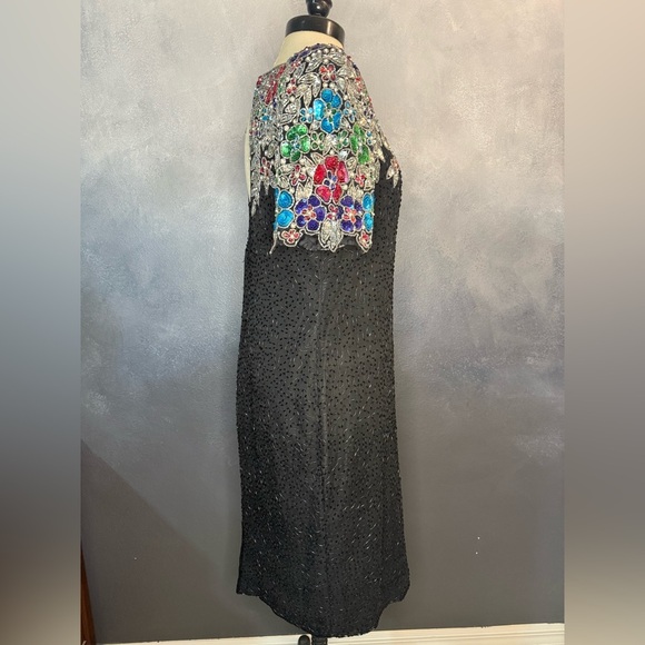 ✨ Vintage 1980s Stenay Black Silk Beaded Dress – Made in India ✨ - Picture 8 of 13